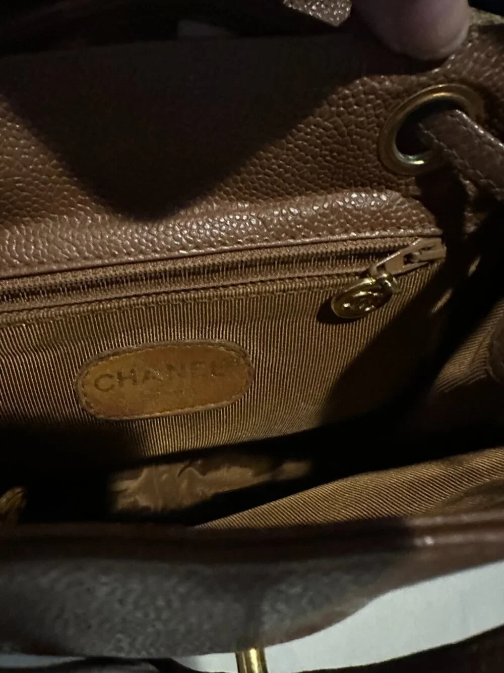 Chanel Vintage Tan Caviar CC Backpack